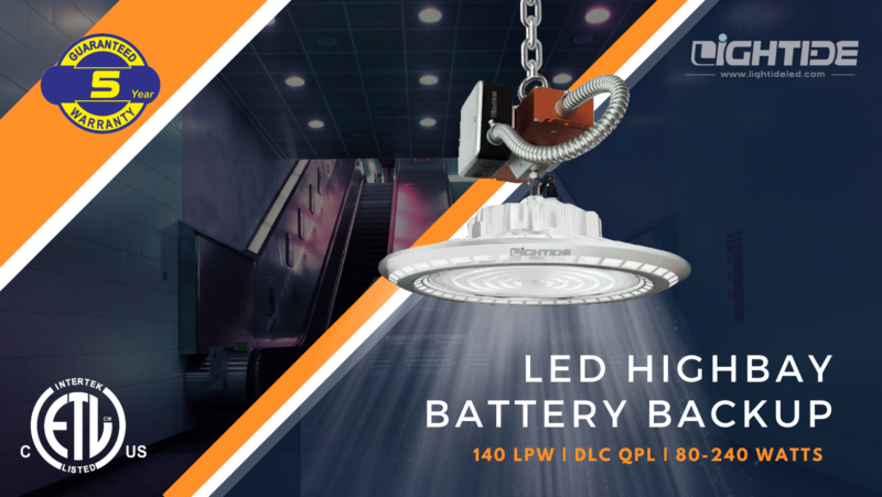 Lightide UL924 White LED high bay lights battery backup 100W-240W